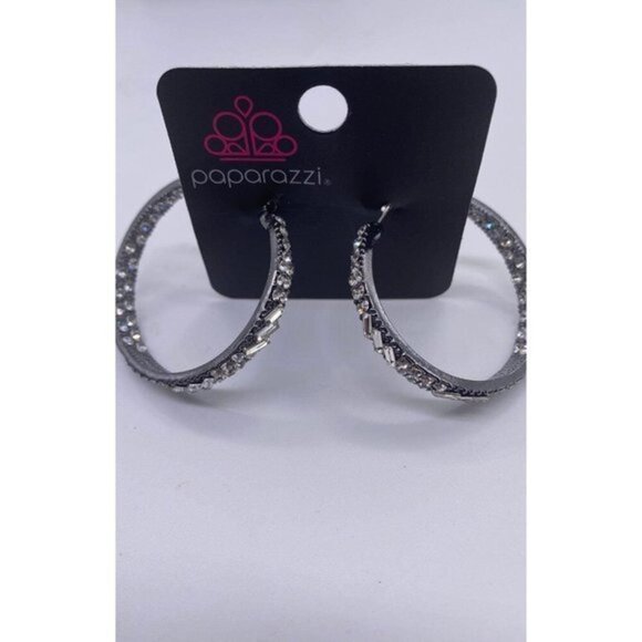 Glitzy By Association- Gunmetal Hoop Earrings - Item 44 - Picture 1 of 6